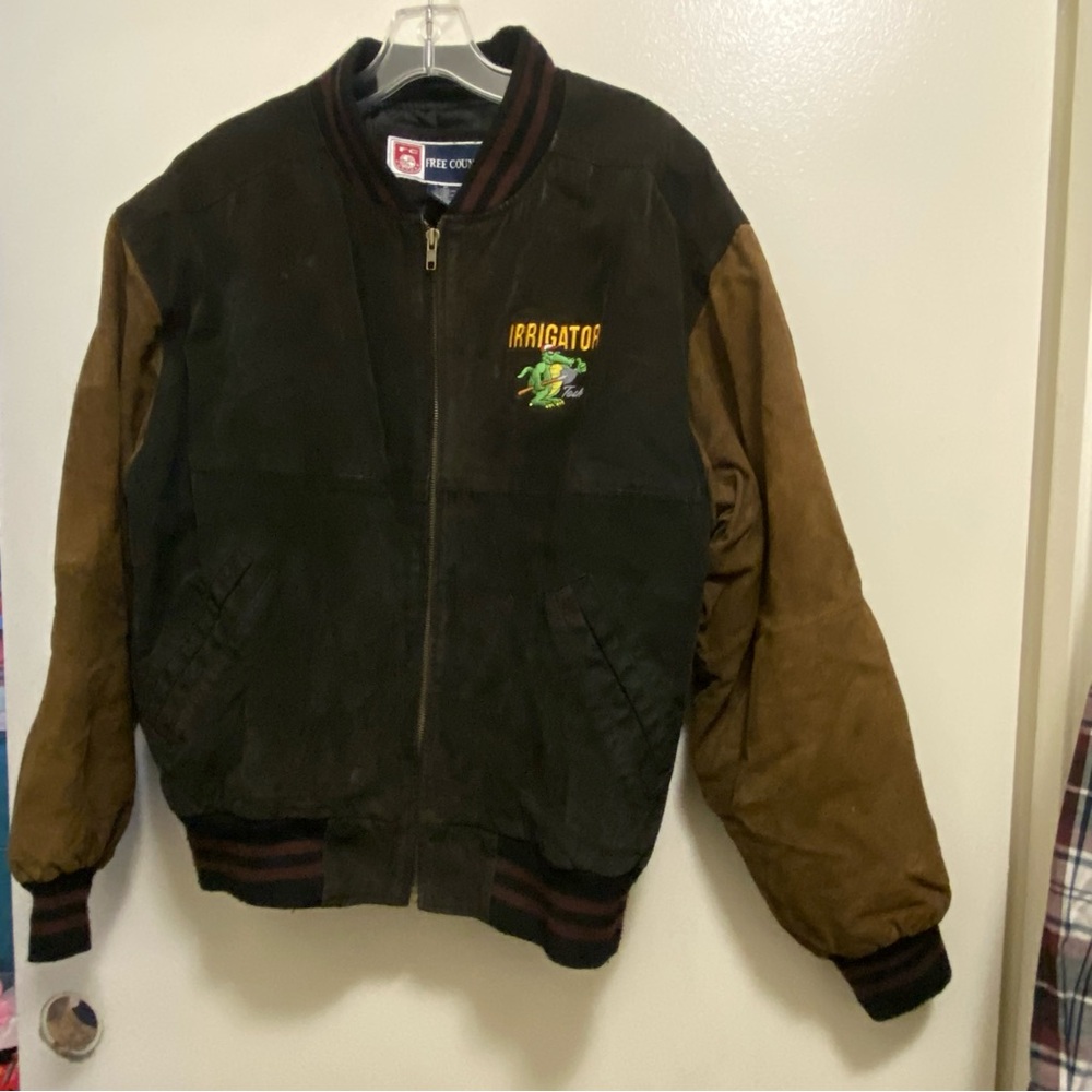 Vintage Free Country Mens Suede Bomber Jacket M Brown Irrigator Tech Alligator